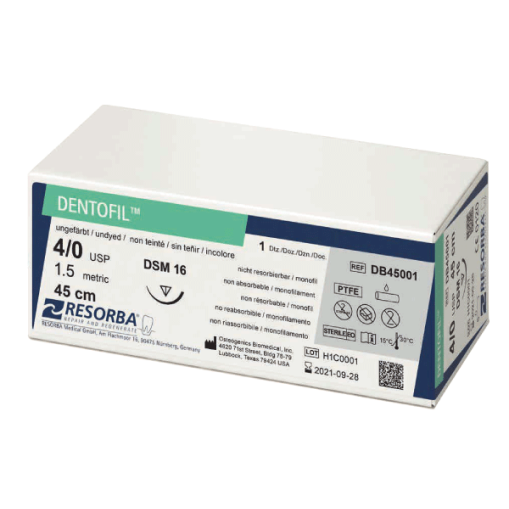 Ace sutura teflon Dentofil 5/0 DSM16 cu ac de 16mm ⅜ sectiune triunghiulara Resorba